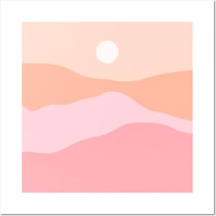 Peach Pink Sunset Over The Mountains Boho Earthy Posters and Art